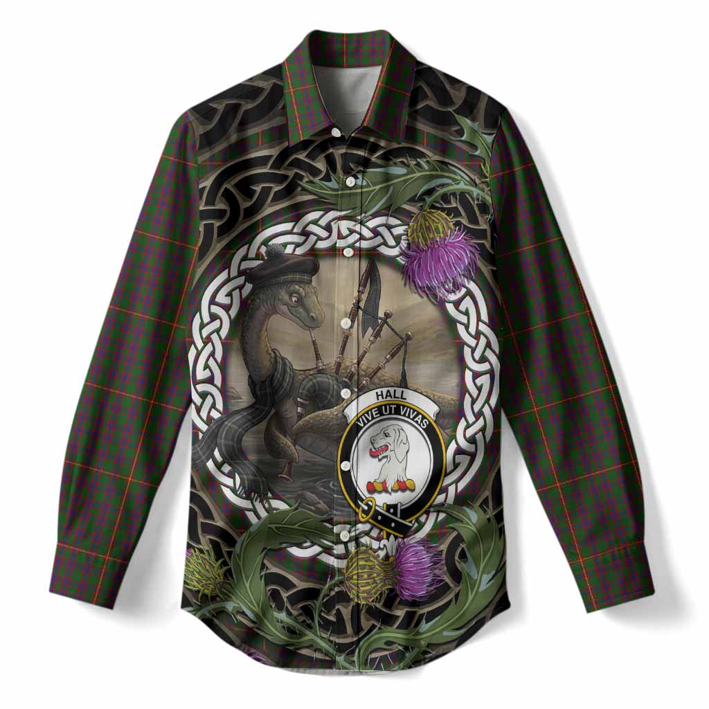 Hall Tartan Crest Bagpipe Nessie Women Casual Shirt Scottish Loch Ness Monster Celtic Thistle