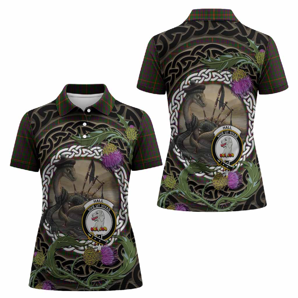Hall Tartan Crest Bagpipe Nessie Women Polo Shirt Scottish Loch Ness Monster Celtic Thistle