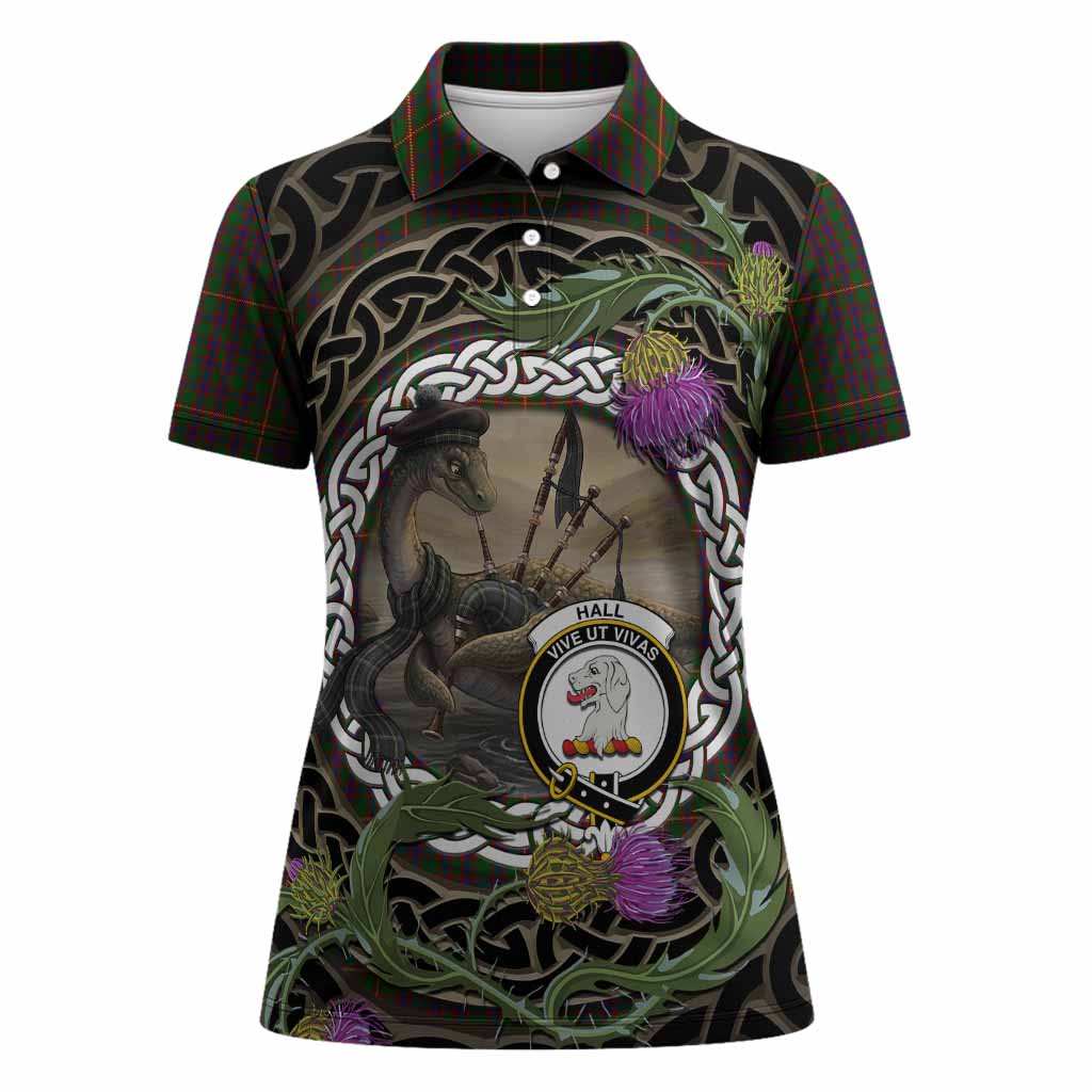 Hall Tartan Crest Bagpipe Nessie Women Polo Shirt Scottish Loch Ness Monster Celtic Thistle