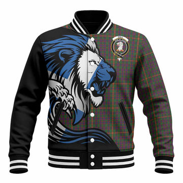 Hall Tartan Crest Baseball Jacket Scottish Golden Lions Wave Flow
