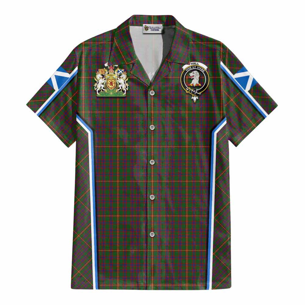 Hall Tartan Crest Cotton Hawaiian Shirt Scotland Coat of Arm Flag Style - Tartan Vibes Clothing