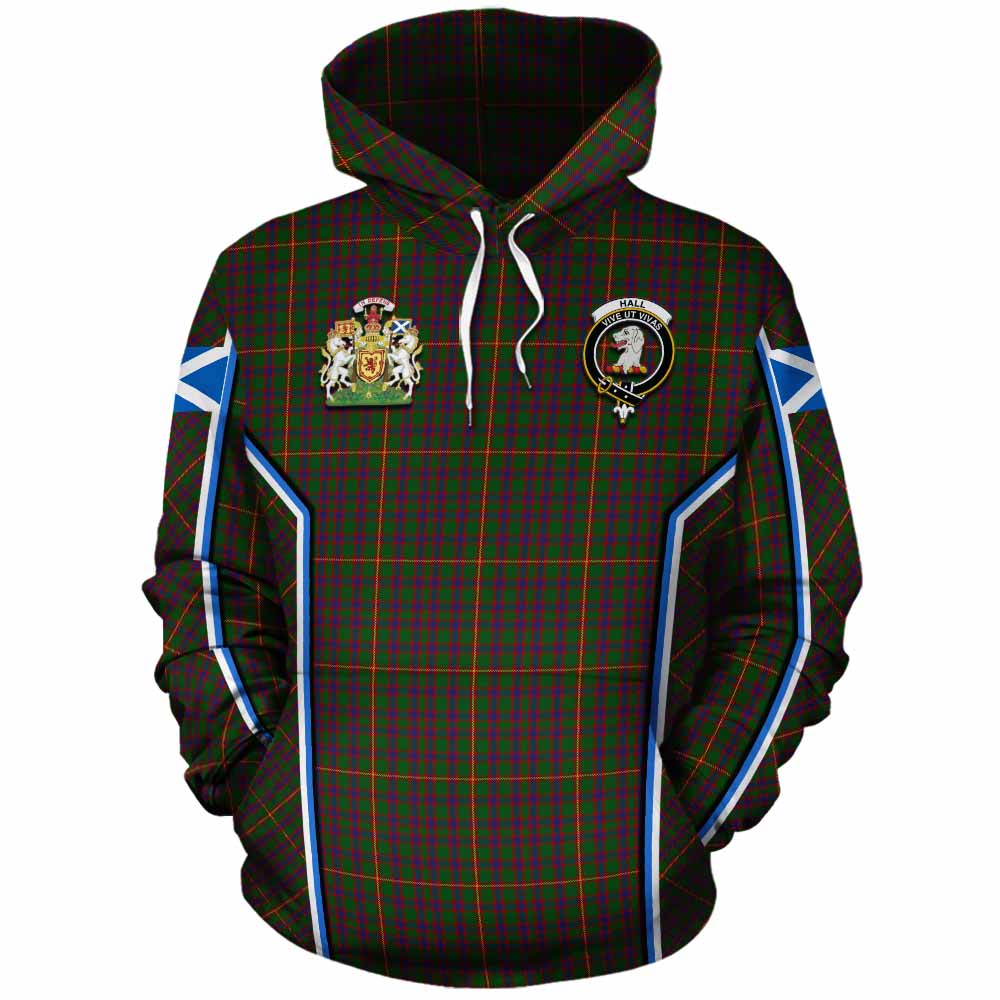 Hall Tartan Crest Cotton Hoodie Scotland Coat of Arm Flag Style - Tartan Vibes Clothing