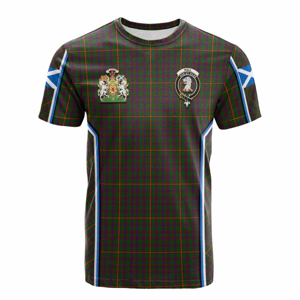 Hall Tartan Crest Cotton T-shirt Scotland Coat of Arm Flag Style - Tartan Vibes Clothing