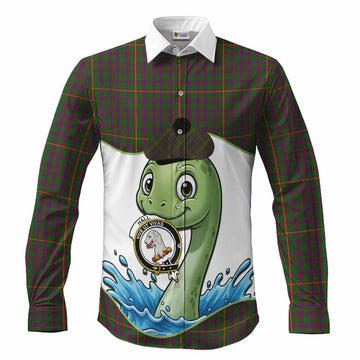 Hall Tartan Crest Cute Nessie Long Sleeve Button Shirts Scottish Loch Ness Monster
