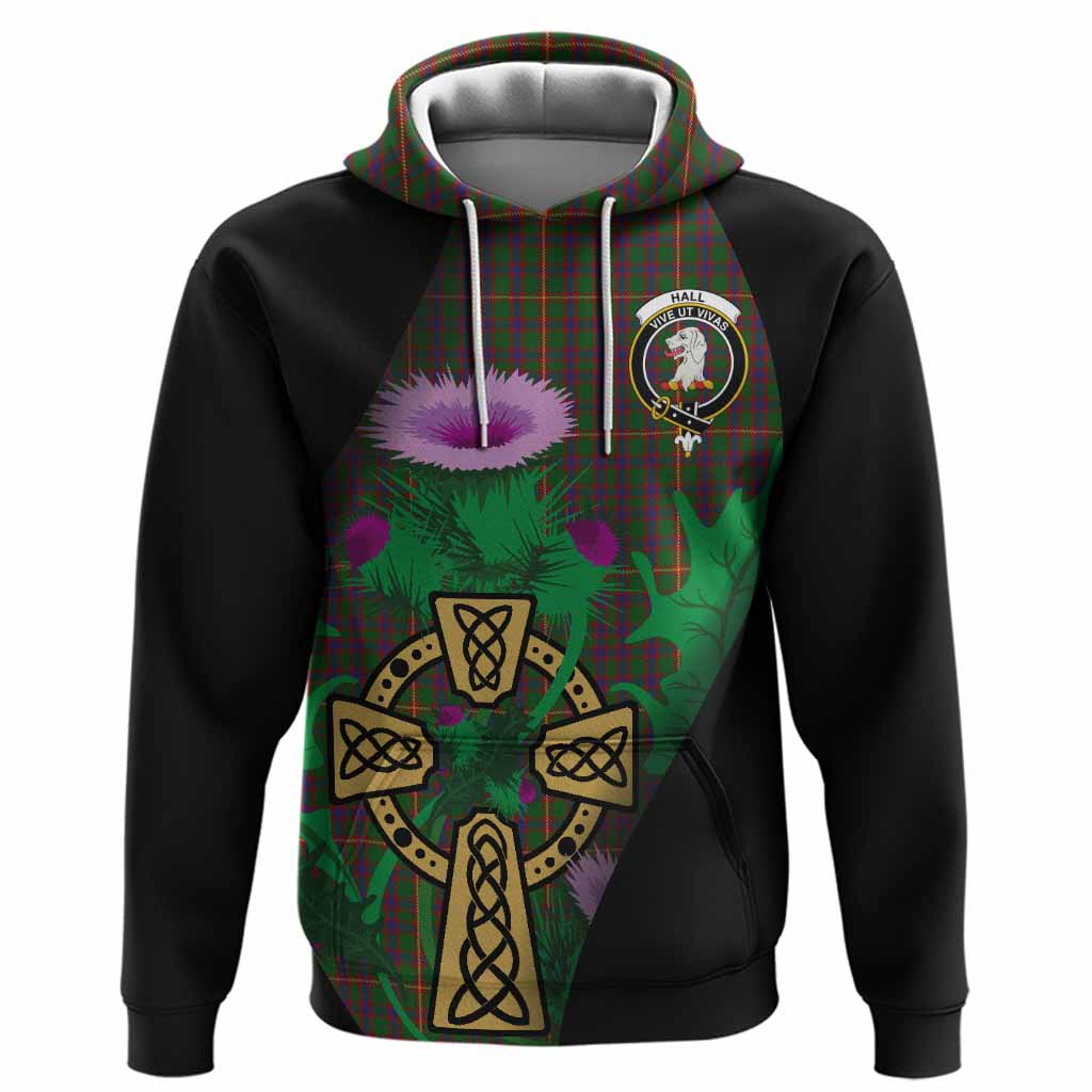 Hall Tartan Crest Hoodie Celtic Cross Thistle Flowers