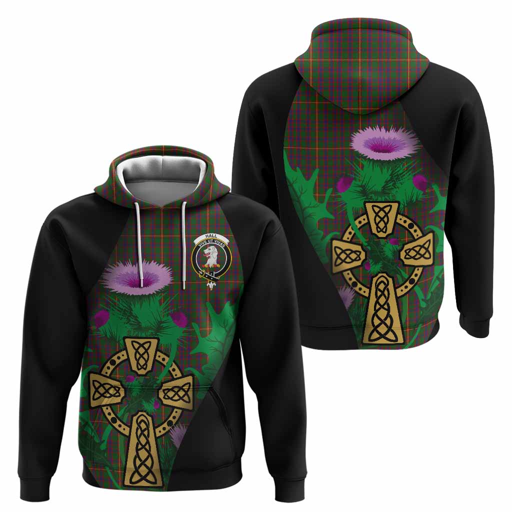 Hall Tartan Crest Hoodie Celtic Cross Thistle Flowers