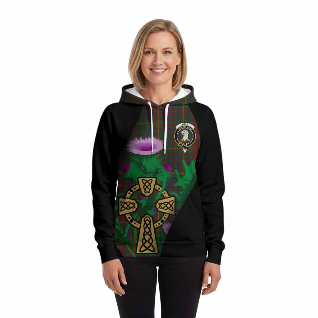 Hall Tartan Crest Hoodie Celtic Cross Thistle Flowers