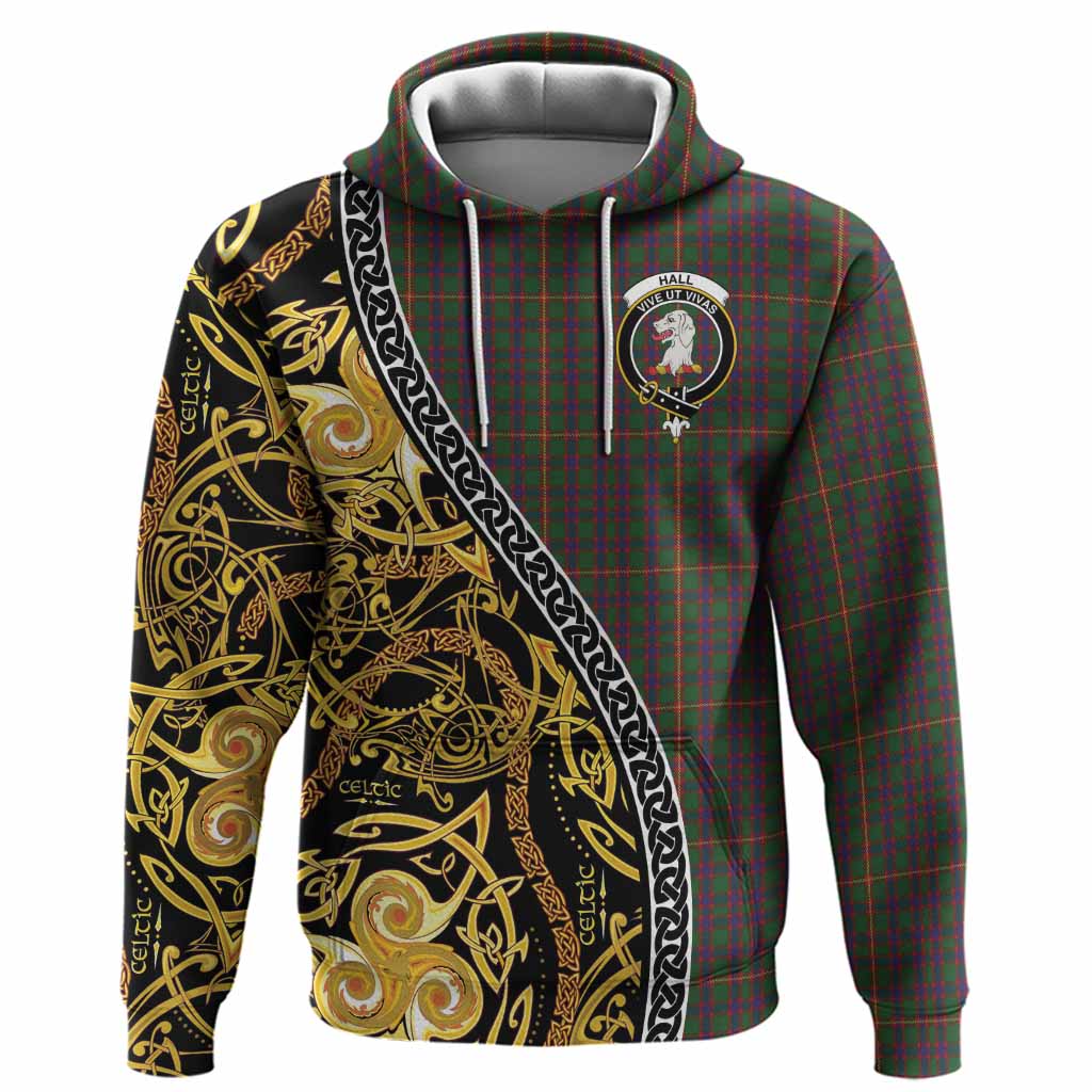 Hall Tartan Crest Hoodie Celtic Knot and Triple Trickle Spiral Symbols