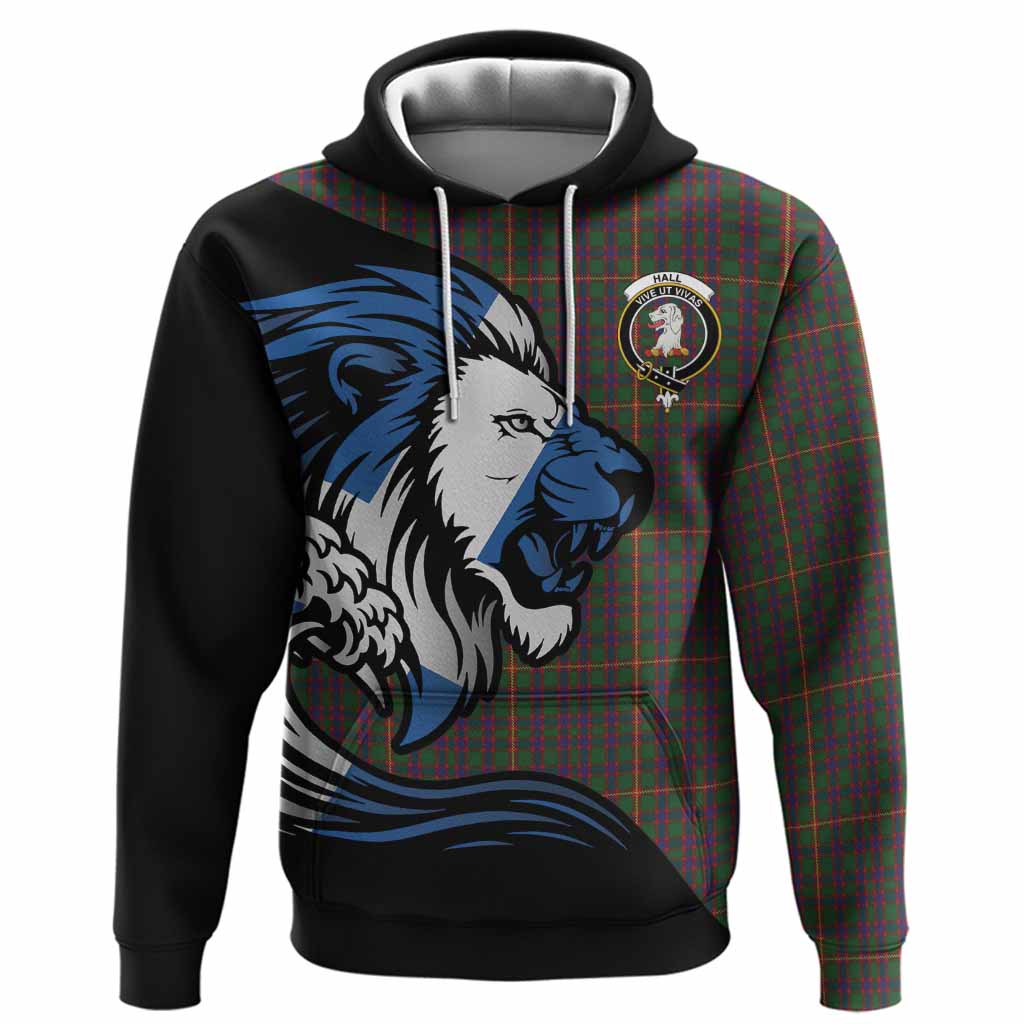 Hall Tartan Crest Hoodie Scottish Golden Lions Wave Flow