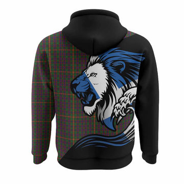 Hall Tartan Crest Hoodie Scottish Golden Lions Wave Flow