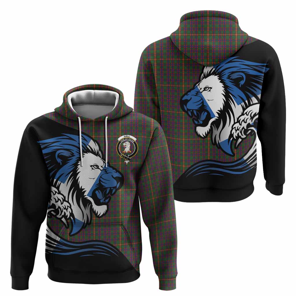 Hall Tartan Crest Hoodie Scottish Golden Lions Wave Flow