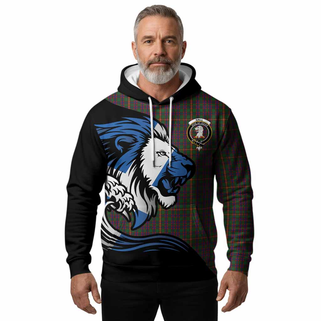 Hall Tartan Crest Hoodie Scottish Golden Lions Wave Flow