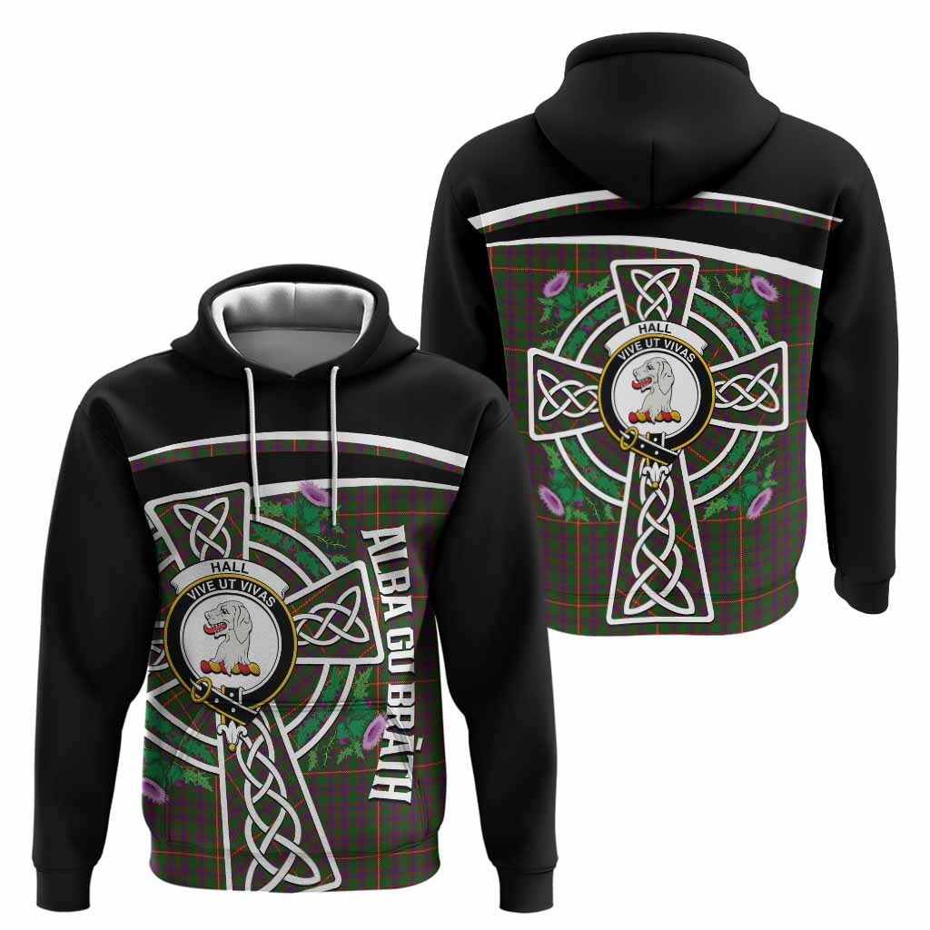 Hall Tartan Crest Hoodie Scottish Thistle Celtic Cross Alba Gu Brath