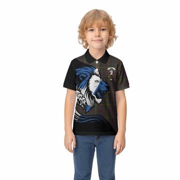 Hall Tartan Crest Kid Polo Shirt Scottish Golden Lions Wave Flow