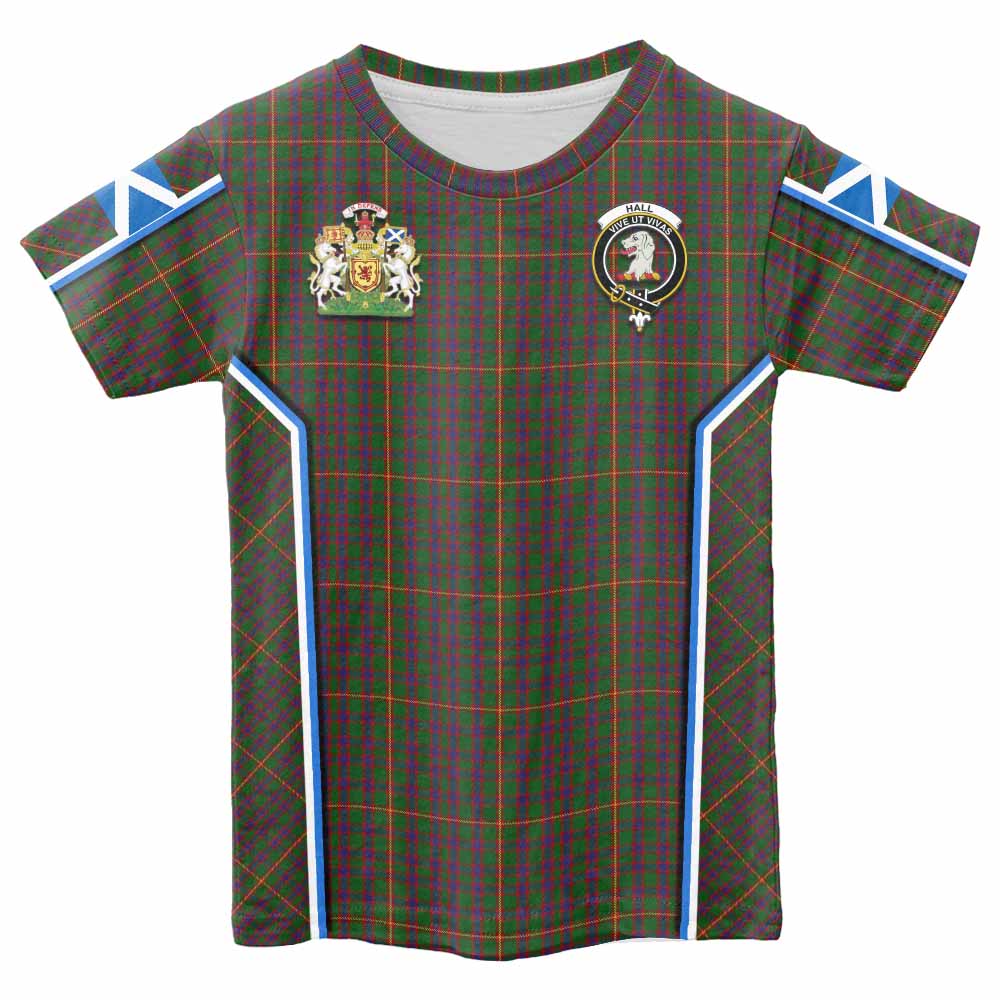 Hall Tartan Crest Kid T-shirt Scotland Coat of Arm Flag Style - Tartan Vibes Clothing