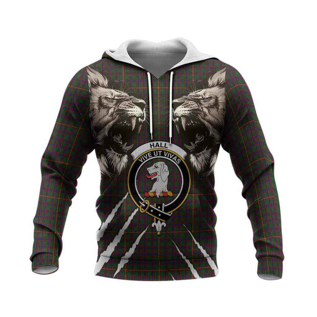Hall Tartan Crest Knitted Hoodie Ferocious Lion Style
