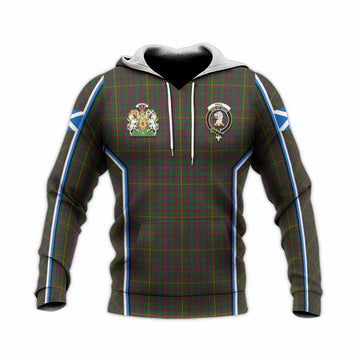 Hall Tartan Crest Knitted Hoodie Scotland Coat of Arm Flag Style