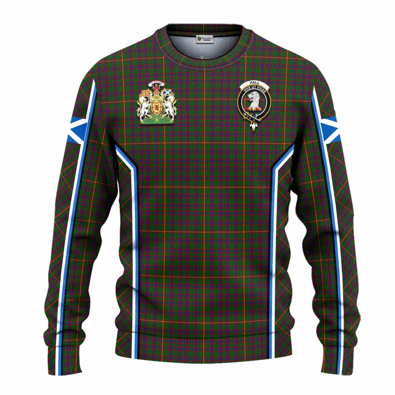 Hall Tartan Crest Knitted Sweater Scotland Coat of Arm Flag Style - Tartan Vibes Clothing