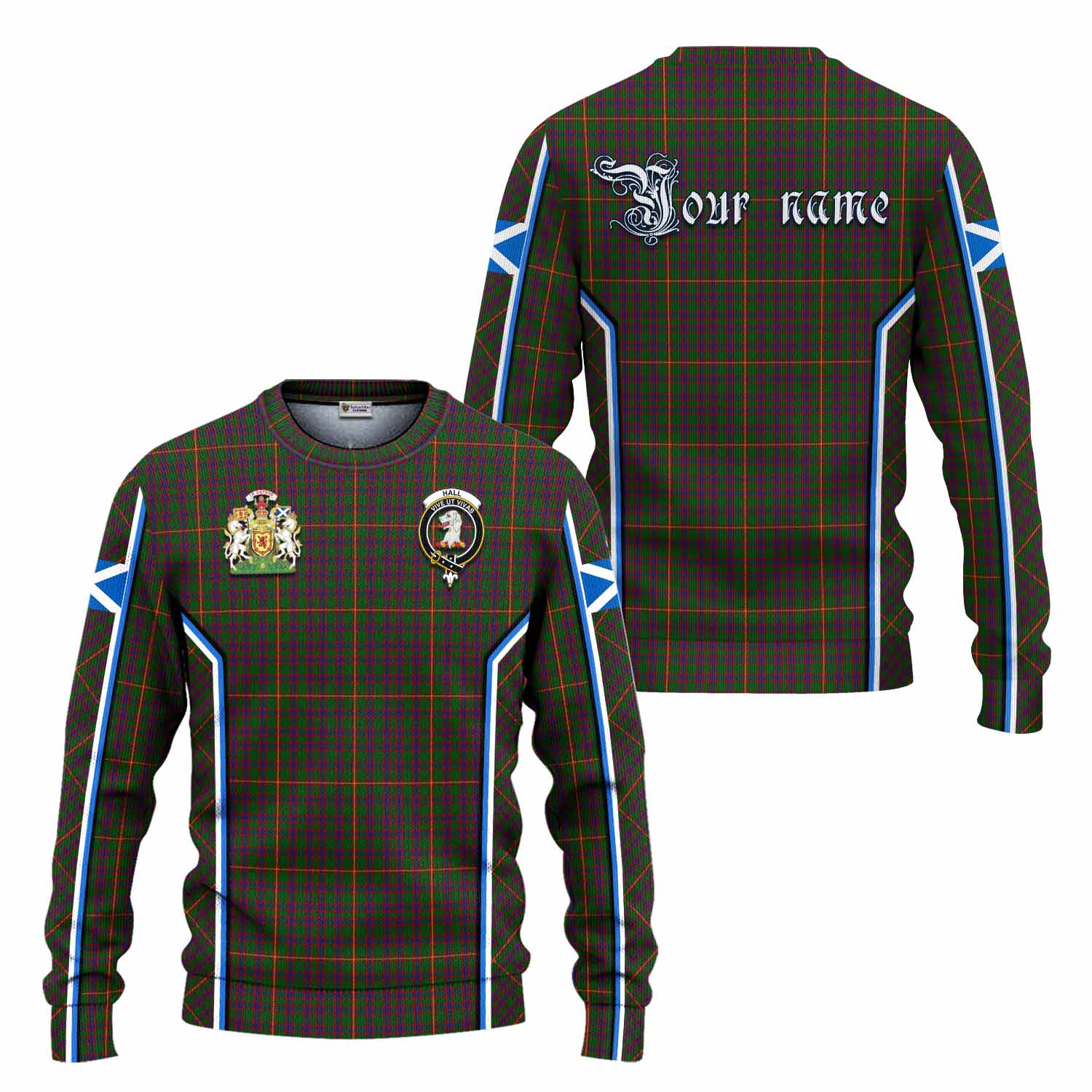 Hall Tartan Crest Knitted Sweater Scotland Coat of Arm Flag Style - Tartan Vibes Clothing