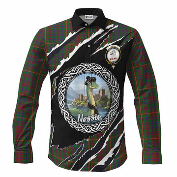 Hall Tartan Crest Loch Ness Monster Long Sleeve Button Shirts Celtic Knot Nessie Art