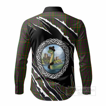 Hall Tartan Crest Loch Ness Monster Long Sleeve Button Shirts Celtic Knot Nessie Art