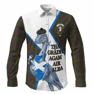 Hall Tartan Crest Loch Ness Monster Long Sleeve Button Shirts Nessie Scottish Map Tha Gradh Agam Air Alba