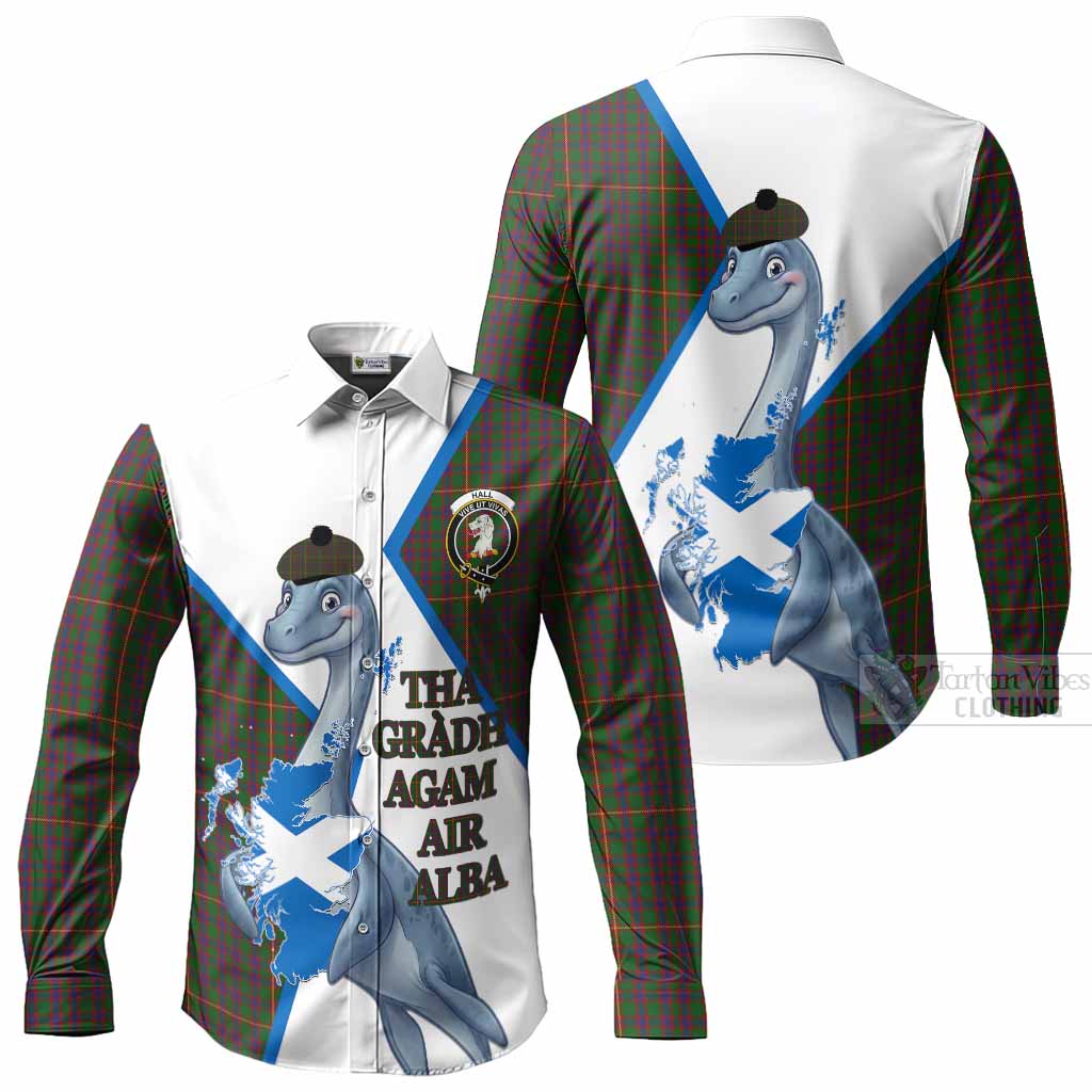 Hall Tartan Crest Loch Ness Monster Long Sleeve Button Shirts Nessie Scottish Map Tha Gradh Agam Air Alba
