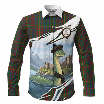 Hall Tartan Crest Loch Ness Monster Scottish Heritage Art Long Sleeve Button Shirts