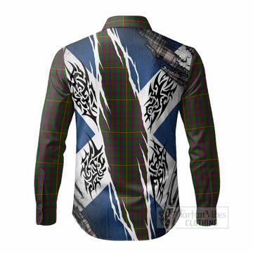 Hall Tartan Crest Long Sleeve Button Shirts Scotland Flag Ripped Tribal Design