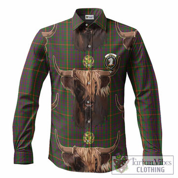 Hall Tartan Crest Long Sleeve Button Shirts Scotland Heilan Coo Tartan Seamless Style