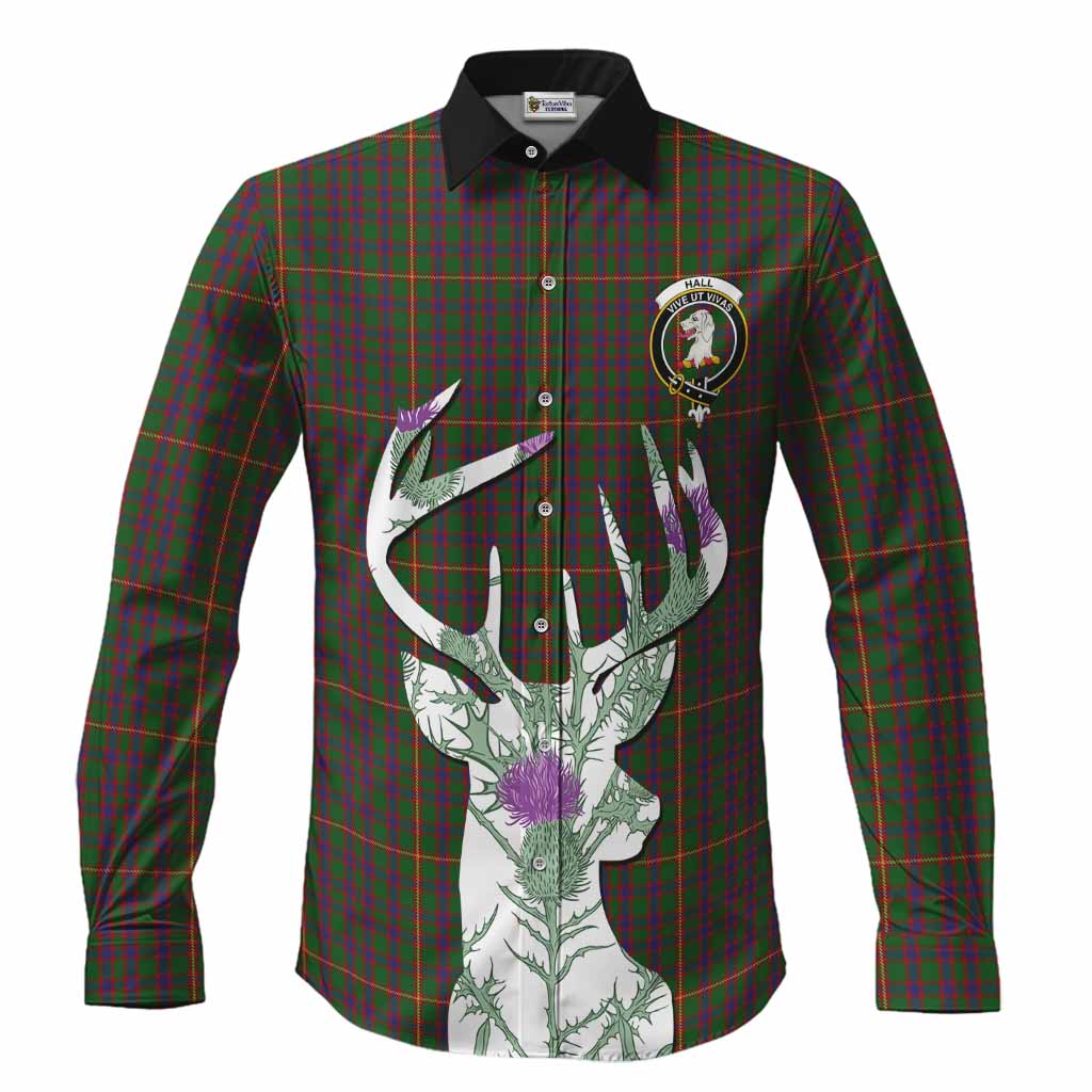 Hall Tartan Crest Long Sleeve Button Shirts Scottish Stag Thistle Floral Art