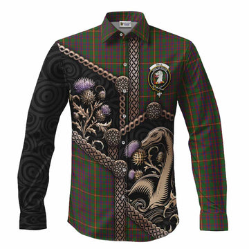 Hall Tartan Crest Long Sleeve Button Shirts Scottish Thistle Loch Ness Monster