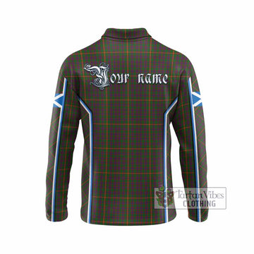Hall Tartan Crest Long Sleeve Polo Shirt Scotland Coat of Arm Flag Style
