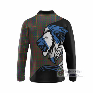 Hall Tartan Crest Long Sleeve Polo Shirt Scottish Golden Lions Wave Flow