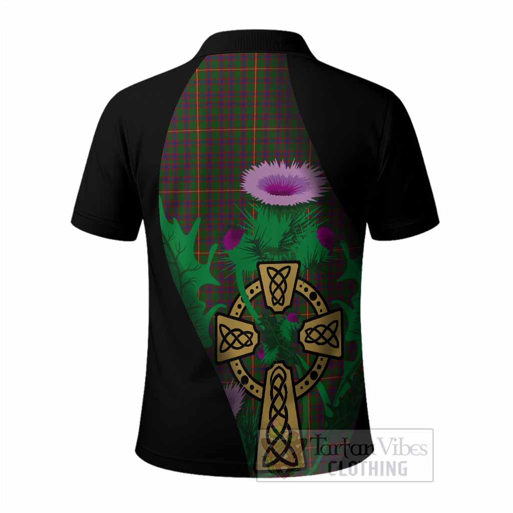 Hall Tartan Crest Polo Shirt Celtic Cross Thistle Flowers