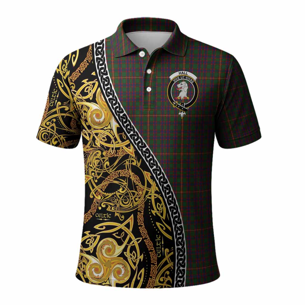 Hall Tartan Crest Polo Shirt Celtic Knot and Triple Trickle Spiral Symbols