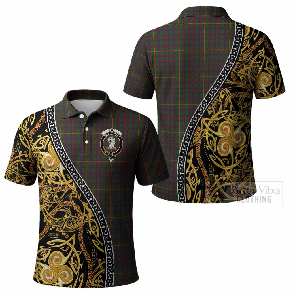 Hall Tartan Crest Polo Shirt Celtic Knot and Triple Trickle Spiral Symbols