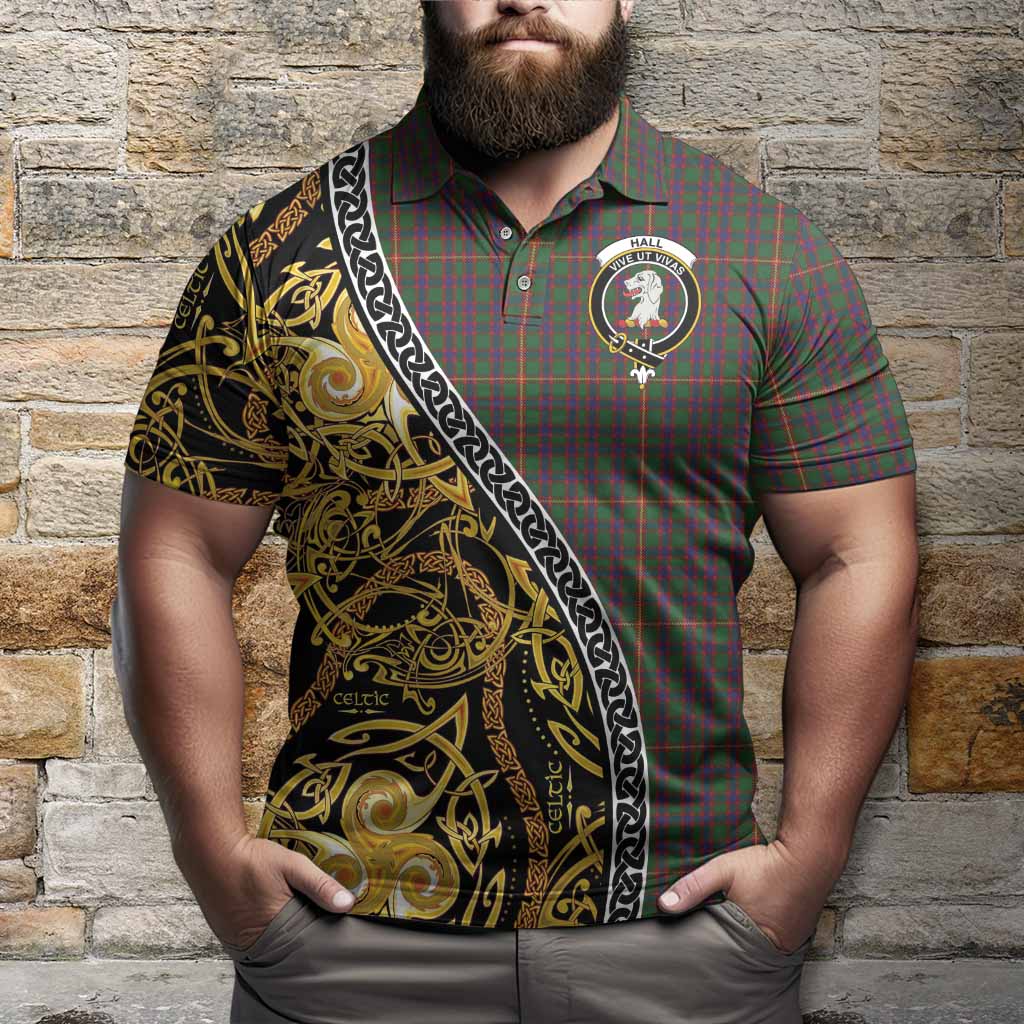 Hall Tartan Crest Polo Shirt Celtic Knot and Triple Trickle Spiral Symbols