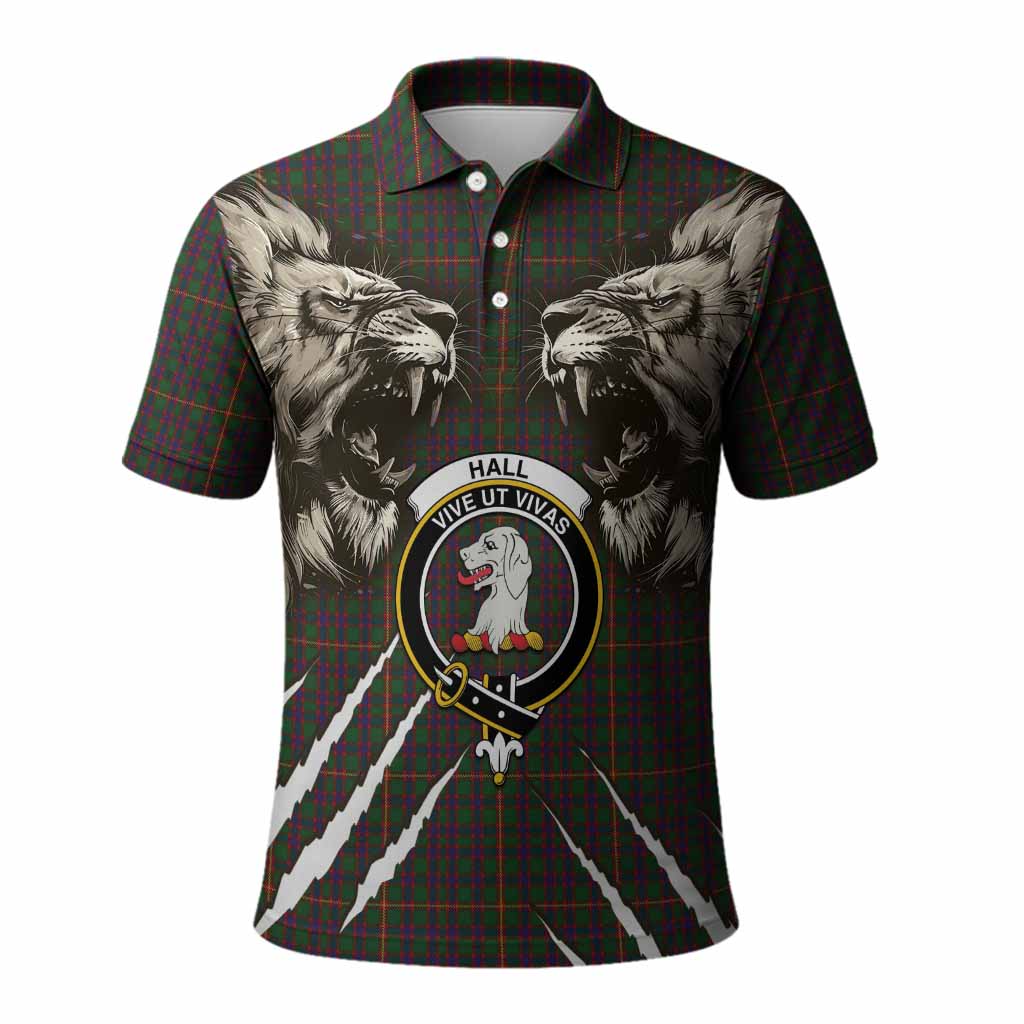 Hall Tartan Crest Polo Shirt Ferocious Lion Style