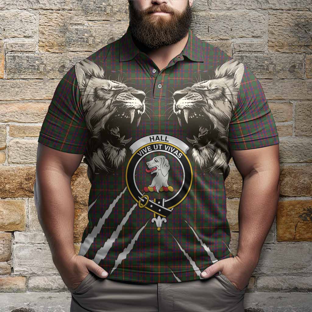Hall Tartan Crest Polo Shirt Ferocious Lion Style