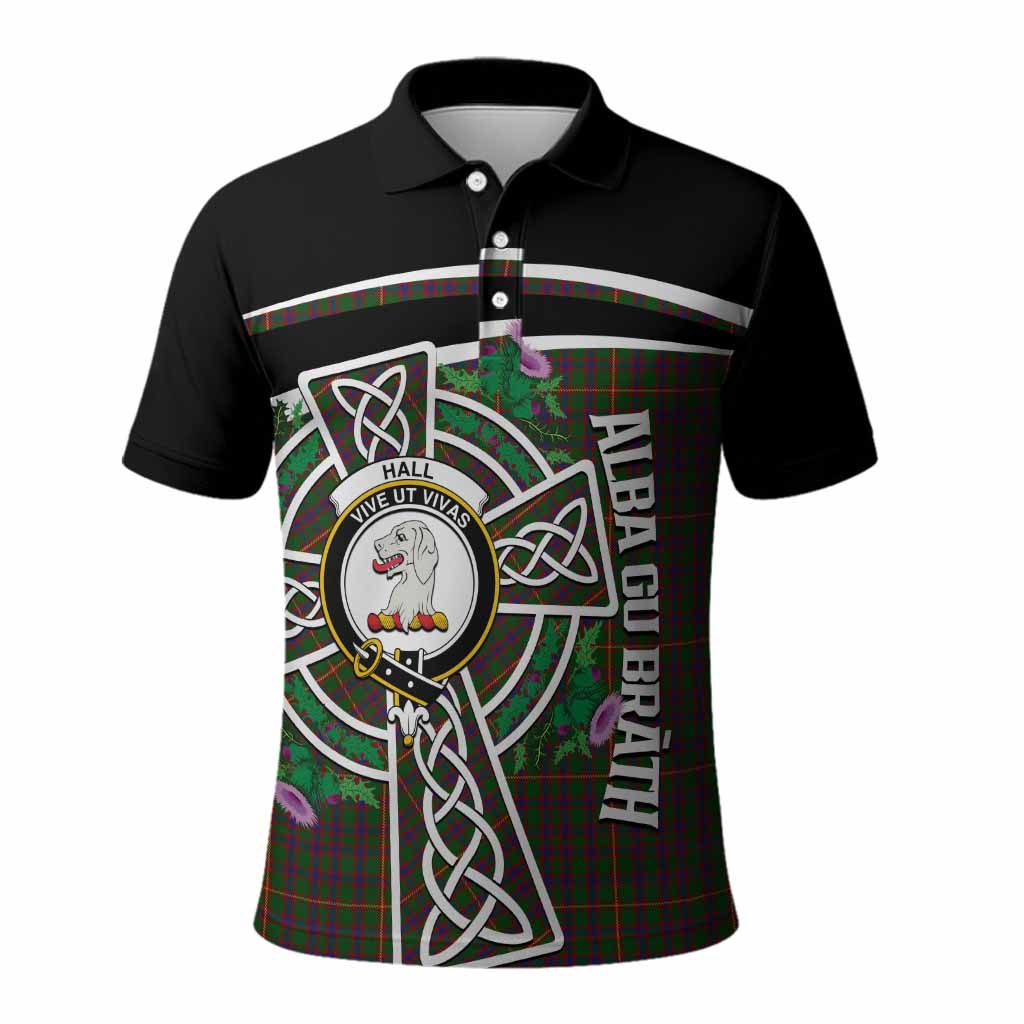 Hall Tartan Crest Polo Shirt Scottish Thistle Celtic Cross Alba Gu Brath