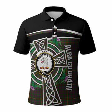 Hall Tartan Crest Polo Shirt Scottish Thistle Celtic Cross Alba Gu Brath