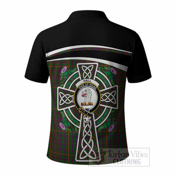 Hall Tartan Crest Polo Shirt Scottish Thistle Celtic Cross Alba Gu Brath
