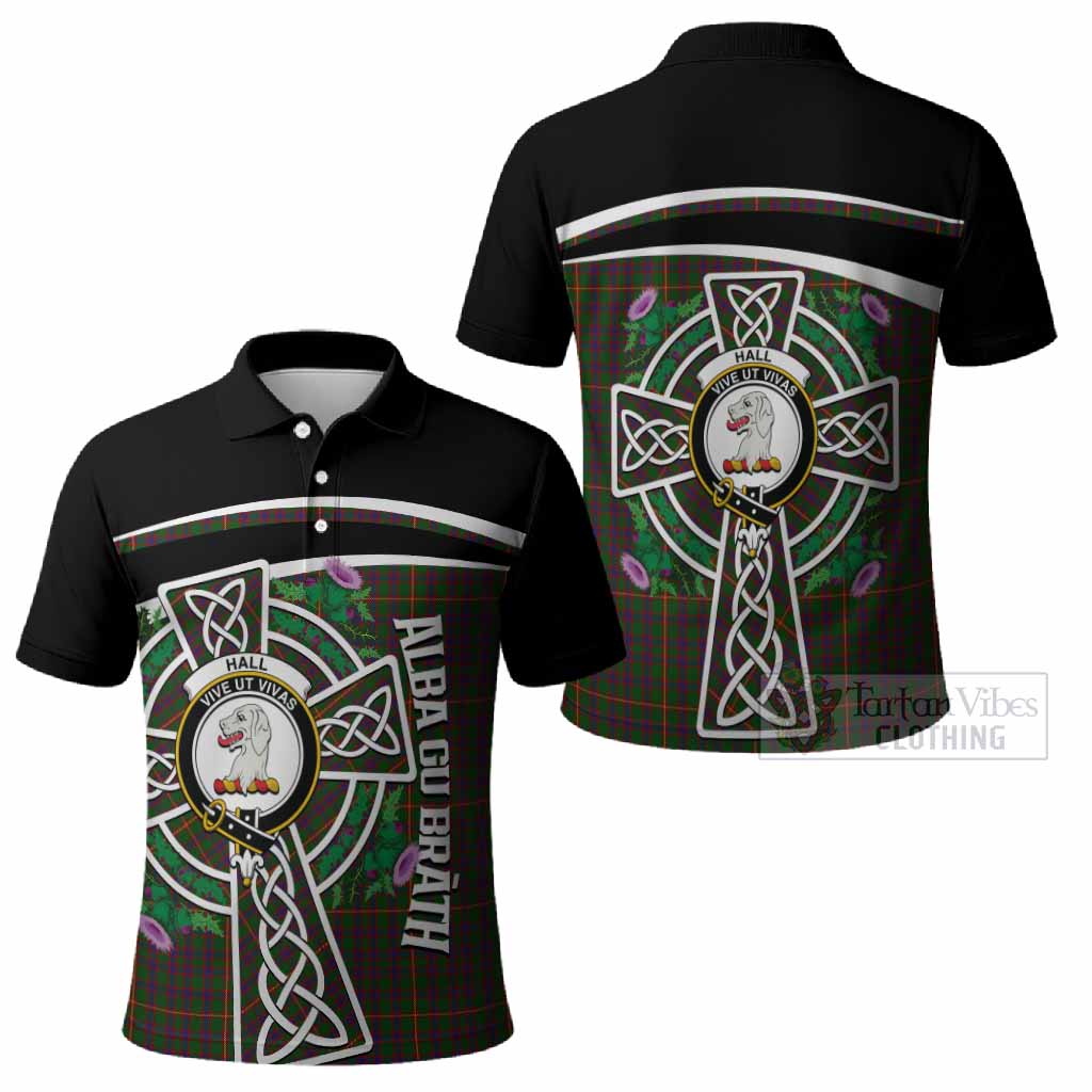 Hall Tartan Crest Polo Shirt Scottish Thistle Celtic Cross Alba Gu Brath