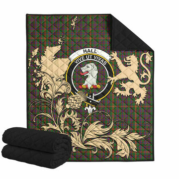 Hall Tartan Crest Premium Quilt with Scottish Iconic Symbols 