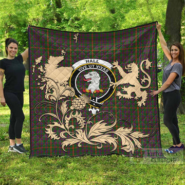 Hall Tartan Crest Premium Quilt with Scottish Iconic Symbols 