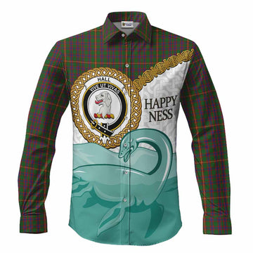 Hall Tartan Crest Scottish Loch Ness Monster Long Sleeve Button Shirts Happy Ness Scotland Celtic Knot