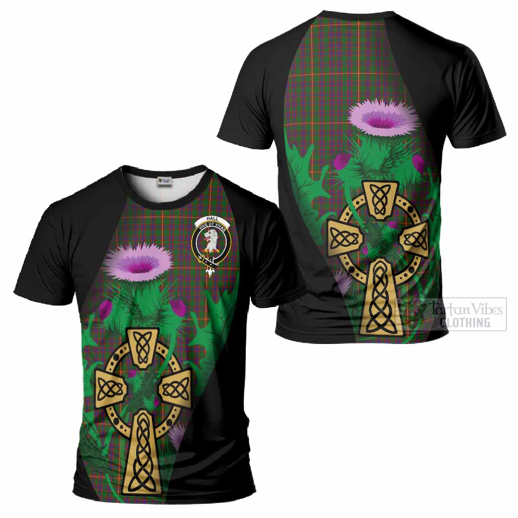 Hall Tartan Crest T-Shirt Celtic Cross Thistle Flowers