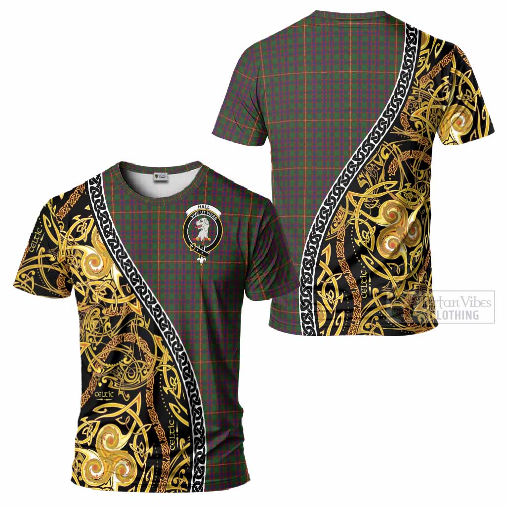 Hall Tartan Crest T-Shirt Celtic Knot and Triple Trickle Spiral Symbols