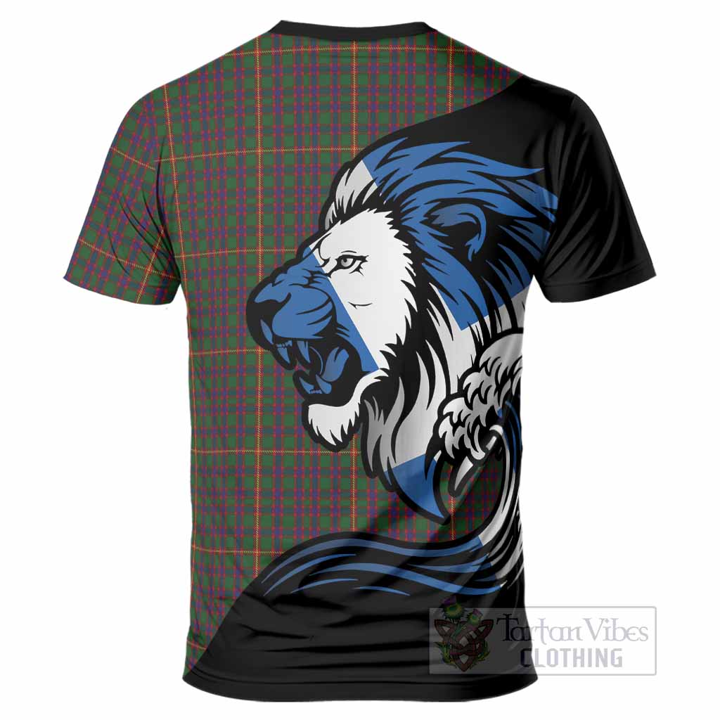 Hall Tartan Crest T-Shirt Scottish Golden Lions Wave Flow